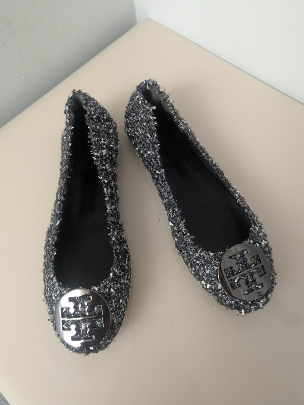 Tory Burch $348 LUREX SPARKLY BLINGY Minnie Ballet Travel Flats Tweed MANY SIZES - Picture 12 of 14